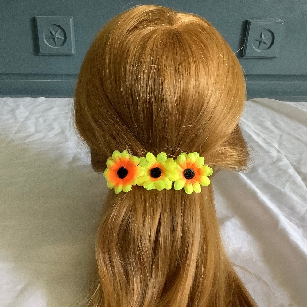Set of 2 large sunflower french barrettes
